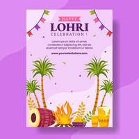 Happy Lohri Festival Vertical Poster Cartoon Hand Drawn Templates Background Illustration vector