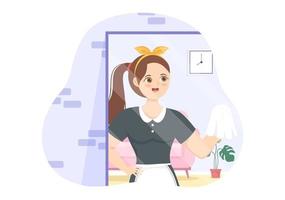 Professional Girl Maid Illustration of Cleaning Service Wearing her Uniform with Apron for Clean a House in Flat Cartoon Hand Drawn Templates vector