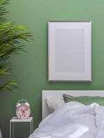 3D illustration Mockup photo frame in bedroom rendering