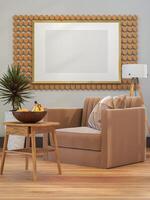 3D illustration Mockup photo frame in living room rendering