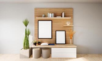 3D interior design minimal decorate with mockup photo frame