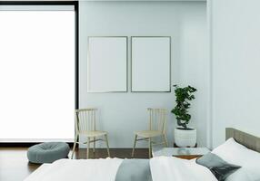 3D interoir design for bedroom and mockup frame photo