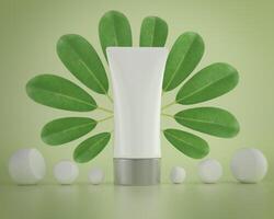 A mock up of realistic White blank cosmetic tube isolated on natural background, 3d rendering , 3D illustration photo