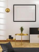 3D illustration Mockup photo frame in living room rendering