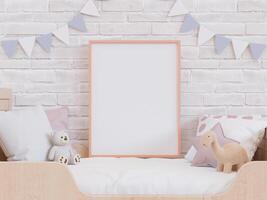 3D mockup photo frame in chidren room rendering