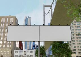 3D mockup blank billboard in downtown rendering photo