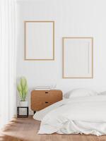 3D interoir design for bedroom and mockup frame photo