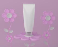 A mock up of realistic blank cosmetic tube isolated on bright pink background, 3d rendering , 3D illustration photo