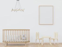 3D mockup photo frame in chidren room rendering