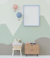 3D mockup photo frame in chidren room rendering