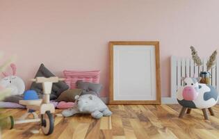 Tablero blanco en blanco de maqueta 3d en la representación de la habitación de los niños foto