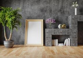 3D mockup blank photo frame in living room rendering
