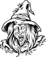 Creepy witch monster face monochrome vector