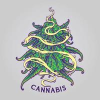 Cannabis smoke effect swirls with weed leaf plant logo cartoon illustration vector