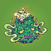 Monster marijuana leaf plant with cannabis smoke logo illustrations