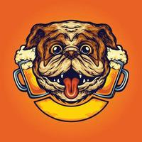 gracioso perro cerveza vaso logo dibujos animados ilustraciones vector