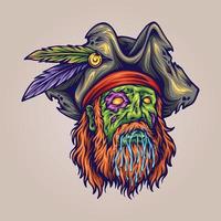 Spooky zombie head pirate monster horror logo cartoon illustrations vector
