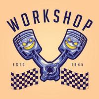 Angry twin piston motor engine workshop illustration vector