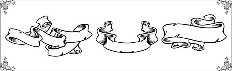 Luxury elegant swirl ribbon banner set monochrome vector illustrations for your work logo, merchandise t-shirt, stickers and label designs, poster, greeting cards advertising business company brands