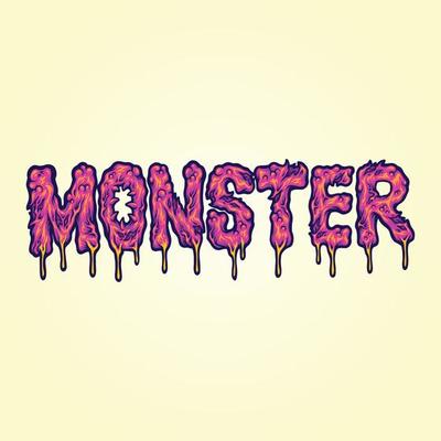 Spooky monster word melted lettering text illustrations