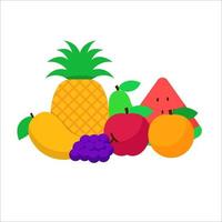 Fruits vector illustration with flat design such as grape, apple, watermelon and more