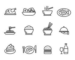 conjunto de comida y cocina icono en lineal estilo vector