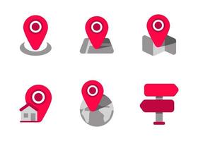 conjunto de ubicación icono con plano diseño y rojo color vector