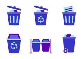 Set of trash can icon in flat style and blue color isolated on white background vector