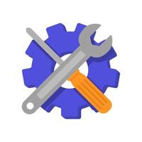 Cog and wrench vector illustration with flat design isolated on white background