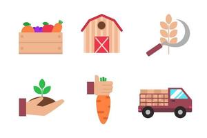 Set of harvest and farm icons in colorful flat style isolated on white background vector