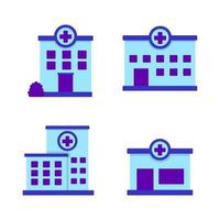 conjunto de hospital edificio icono en plano estilo vector