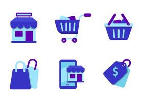 conjunto de compras icono con plano diseño y azul color vector