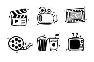 Set of movie elements vector illustration in cute doodle style isolated on white background