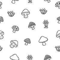 Mushroom doodle seamless pattern with black and white color. Set of cute mushroom doodle illustration vector