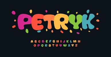 Puffy kid rainbow alphabet, playful balloon letters, funny festival font for kiddie birthday headline, children toy and kids zone logo, Mexican headline, thank you phrases. Vector typographic design.