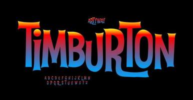 Quirky vivid alphabet, playful serif letters, funny entertaining font for bright eerie movie logo, tim burton style headline, Halloween mystery typography, game design. Vector typographic design.