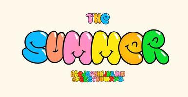 sonriente burbuja letras, linda alfabeto en dibujos animados pintada estilo, gracioso fuente para para niños libros, cumpleaños saludos, niño juego logotipos, camisa tipografía, frio juguetón diseño. vector tipográfico diseño.