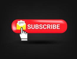 Subscribe button with hand pointer. 3d vector illustration