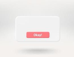 Pop up window with red button. 3d vector window with copy space