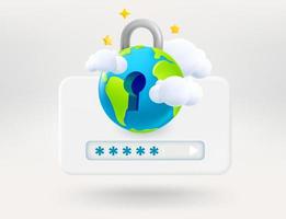 Pop up window with the padlock hole. Entering password concept. 3d vector illustration