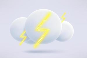 Grey stormy cloud with thunderbolt cartoon 3d style vector illustration isolated on white background