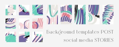 Set of background templates for social networks. Trendy background images, abstract paintings. Handmade. Vector illustration.