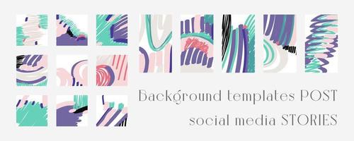 Set of background templates for social networks. Trendy background images, abstract paintings. Handmade. Vector illustration.