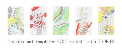 Set of background templates for social networks. Trendy background images, abstract paintings. Handmade. Vector illustration.