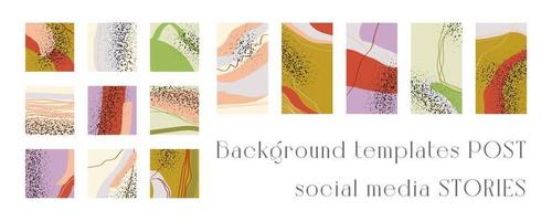 Set of background templates for social networks. Trendy background images, abstract paintings. Handmade. Vector illustration.