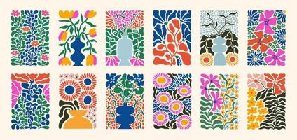 conjunto de ramos con flores. pintura de interiores coloridas ilustraciones de flores para portadas, cuadros. ilustración vectorial vector
