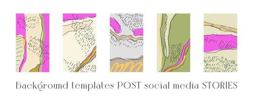 Set of background templates for social networks. Trendy background images, abstract paintings. Handmade. Vector illustration.