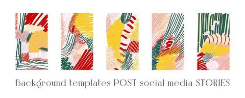 Set of background templates for social networks. Trendy background images, abstract paintings. Handmade. Vector illustration.