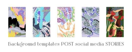 Set of background templates for social networks. Trendy background images, abstract paintings. Handmade. Vector illustration.