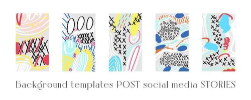 Set of background templates for social networks. Trendy background images, abstract paintings. Handmade. Vector illustration.